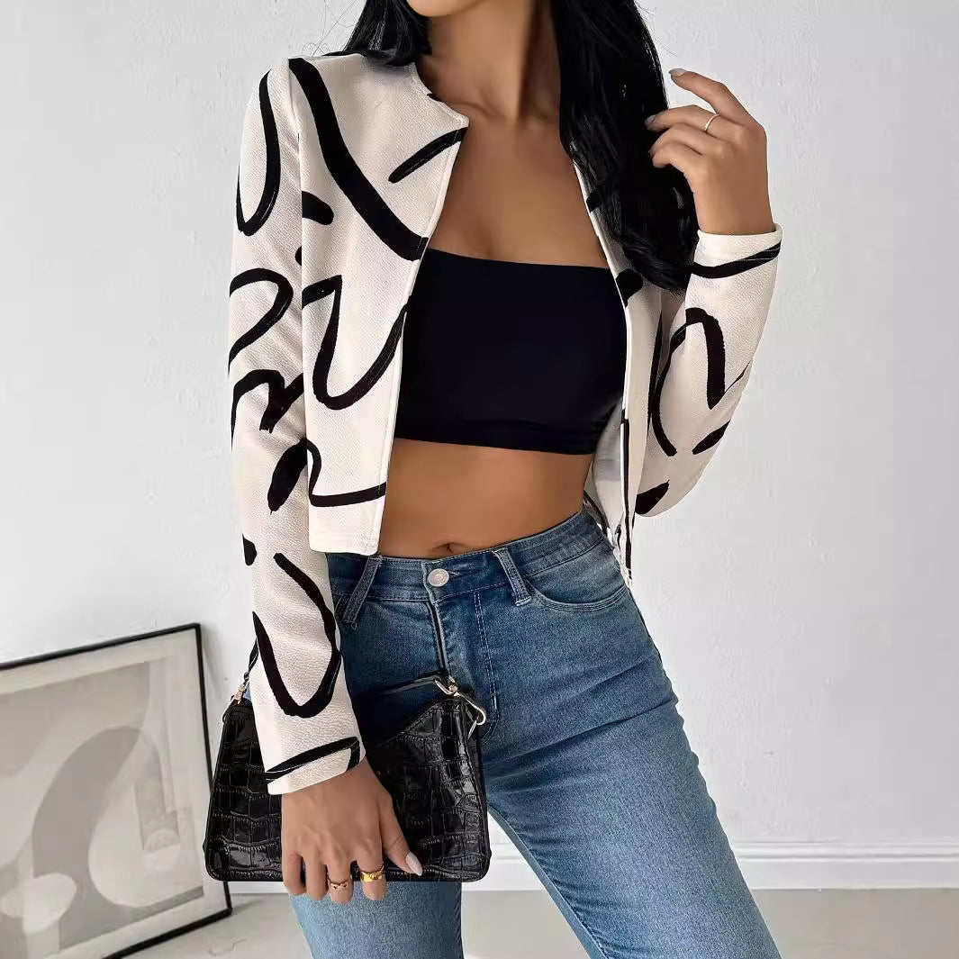Women's Elegant Short Jacket with Unique Graphic Pattern