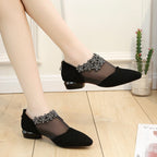 Women's Ballet Flats with Floral Appliqué and Mesh
