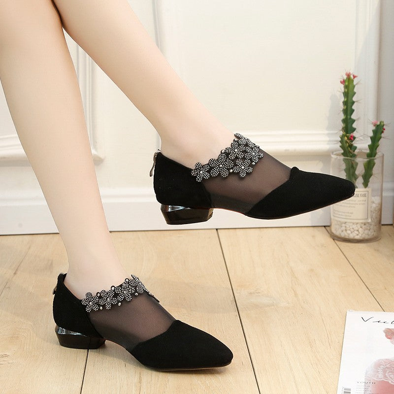 Women's Ballet Flats with Floral Appliqué and Mesh