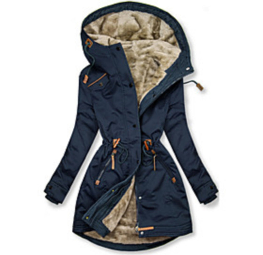 Women's Lined Winter Parka with Practical Pockets and Adjustable Belt