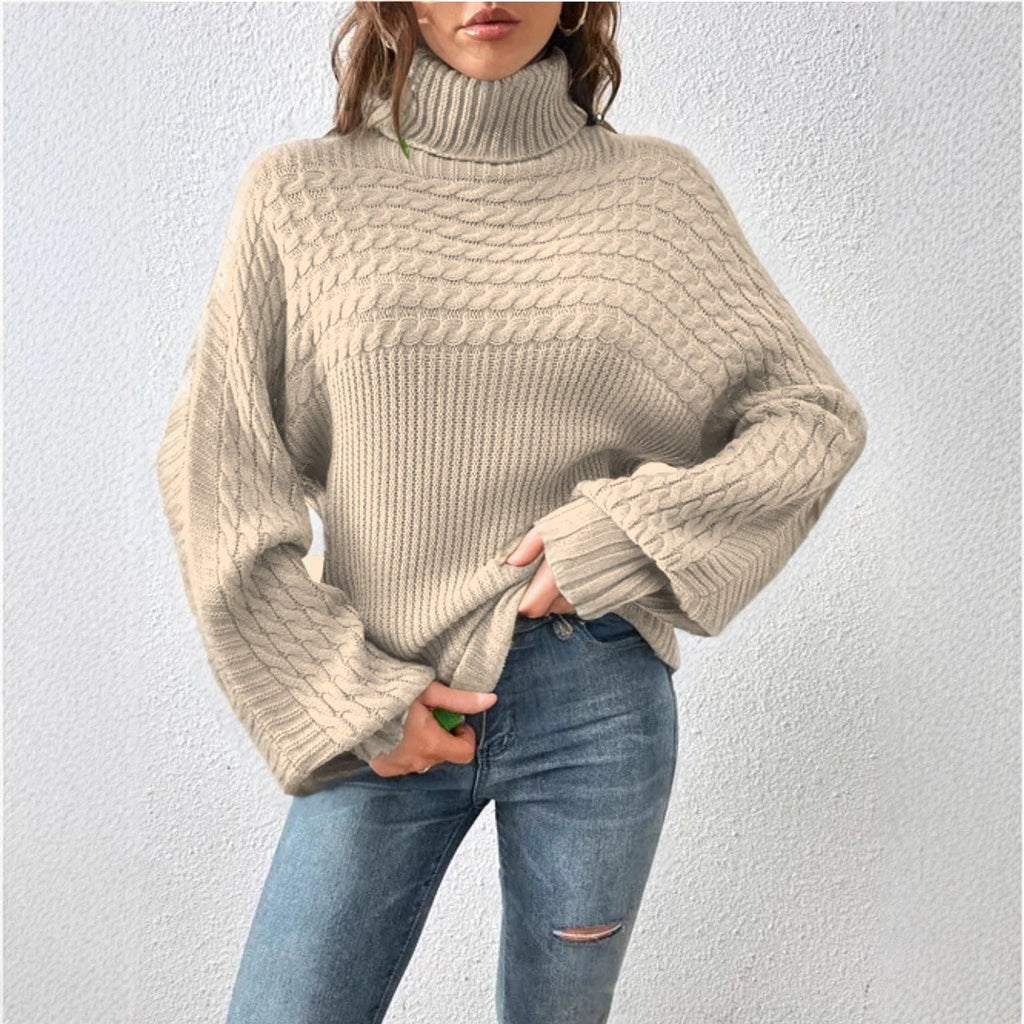 Women's Cozy Turtleneck Sweater with Textured Design