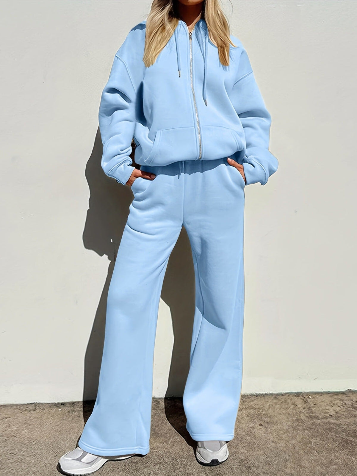 Women Comfortable and Stylish Loungewear Suit with Zip Hoodie and Wide Leg