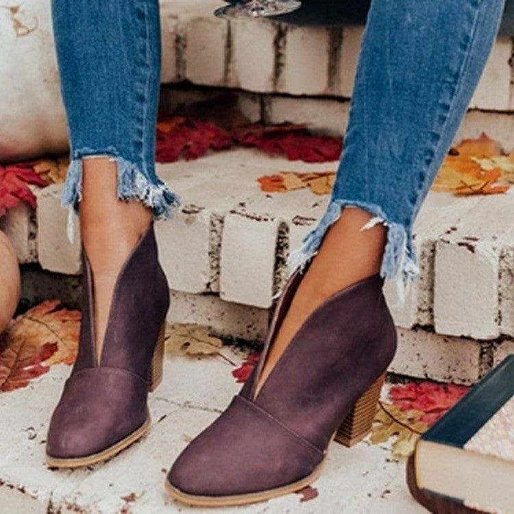 Women's Ankle Boots with Fashionable Cut and Textured Finish