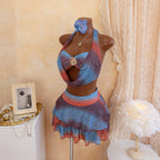 Women's Swimsuit with Deep Neckline and Shimmering Skirt