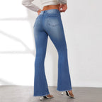 Women's High-Waisted Flared Jeans with Fringed Hems