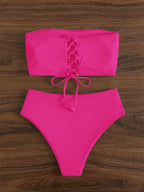 Women's High-Waisted Striped Bandeau Bikini