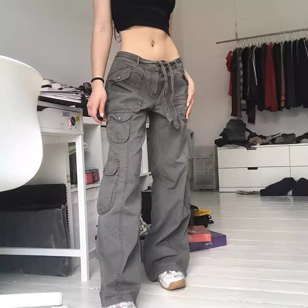 Women's Cargo Pants with Side Pockets and Adjustable Waist