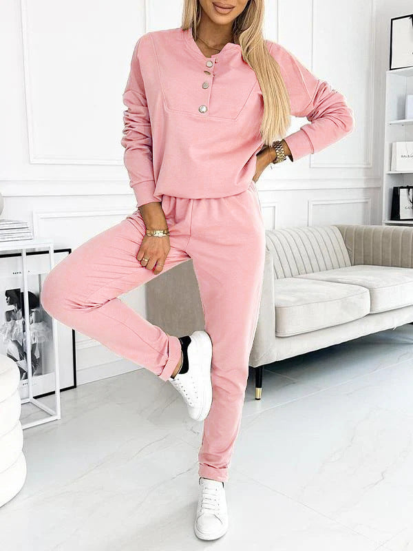 Women's Casual Jogging Suit with Elegant Button Details
