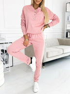Women's Casual Jogging Suit with Elegant Button Details