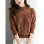 Women's Chunky Knit Sweater with Cable Pattern and High Neck