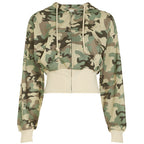 Unformal Contrast Color Overall Hoodie Long Sleeve Sweatshirt Pants Two Piece Camouflage Cardigan Pants Set