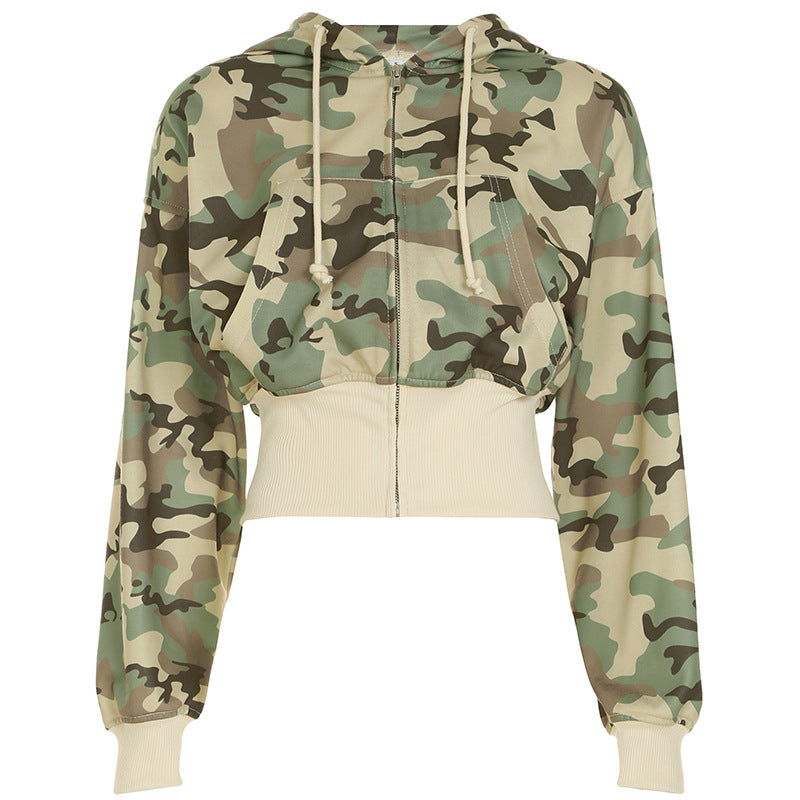 Unformal Contrast Color Overall Hoodie Long Sleeve Sweatshirt Pants Two Piece Camouflage Cardigan Pants Set