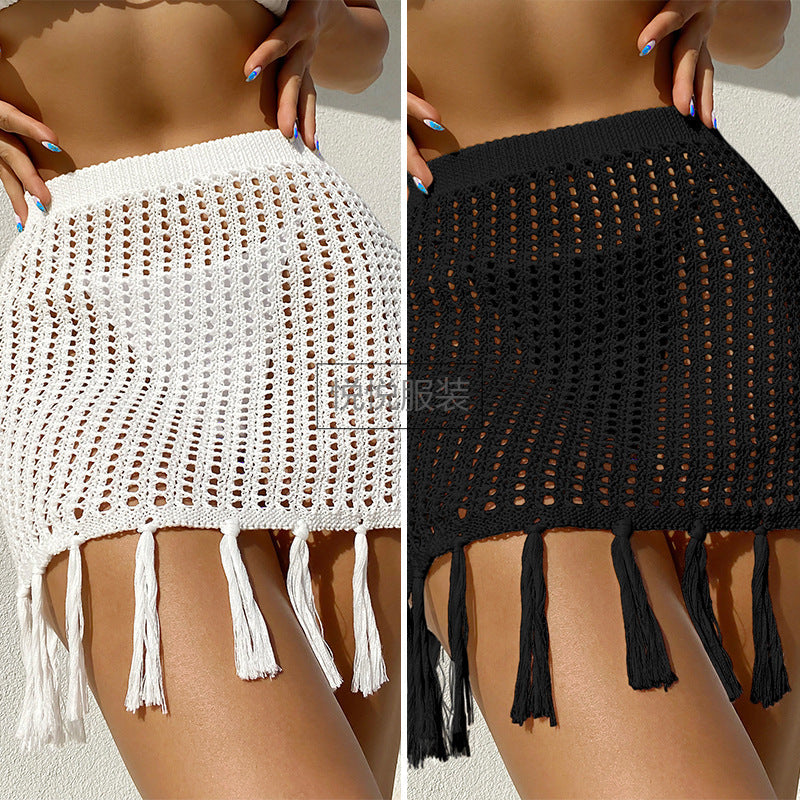 Women's Crochet Beach Skirt with Fringe Accents