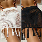 Women's Crochet Beach Skirt with Fringe Accents