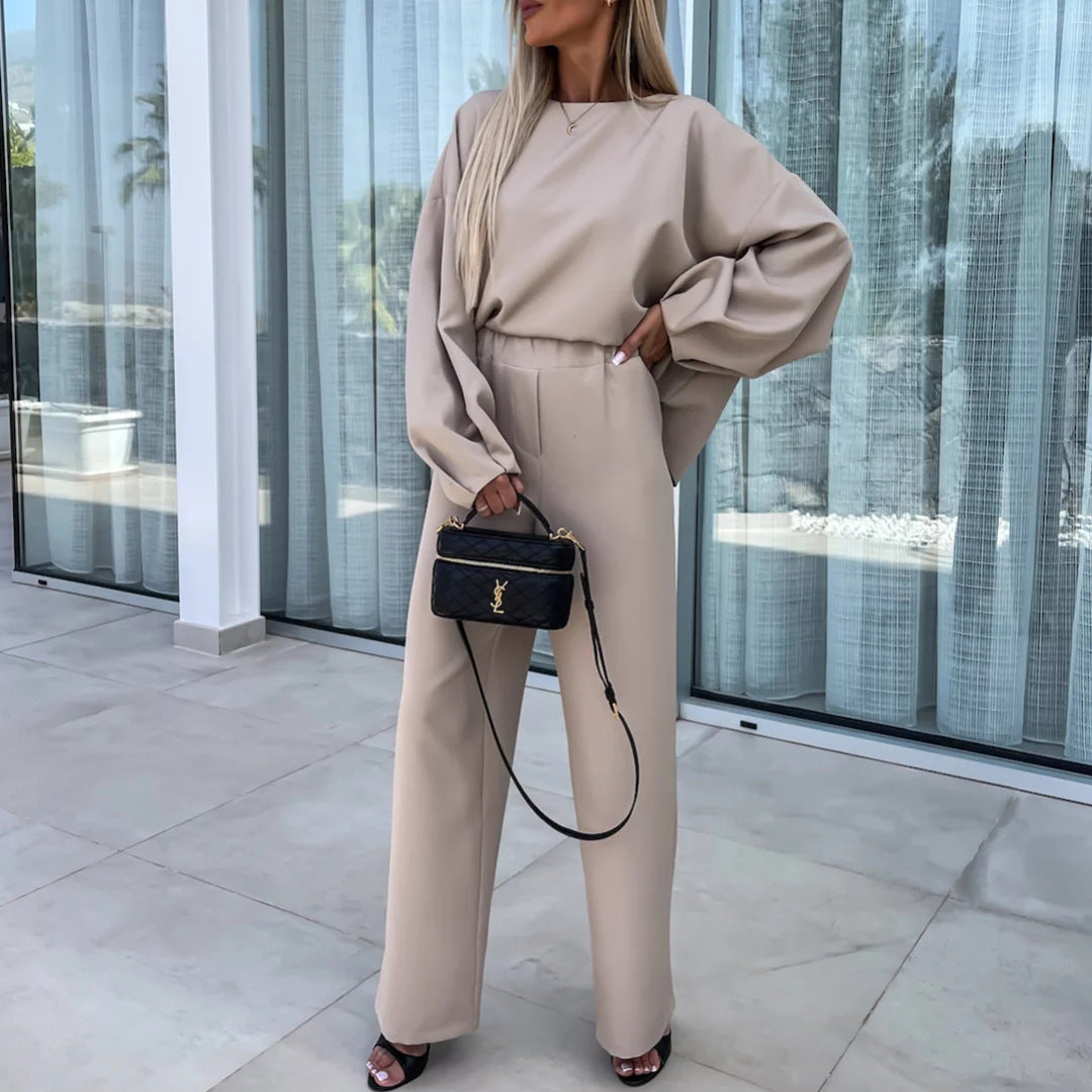 Women's Elegant Two-Piece Set with Oversized Blouse and Wide Pants