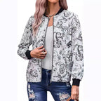 Women's Floral Bomber Jacket with Elastic Cuffs