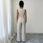 Women's Elegant Pants Suit with Fitted Top and Button Details