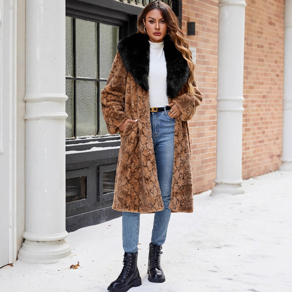 Elegant Faux Fur Coat with Wide Collar
