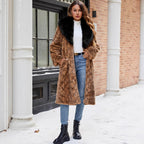 Elegant Faux Fur Coat with Wide Collar