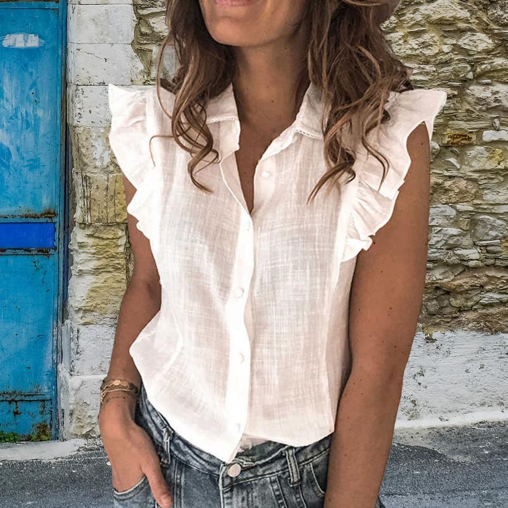 Women's Blouse with Ruffle Details and Button Placket