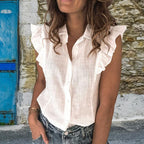 Women's Blouse with Ruffle Details and Button Placket