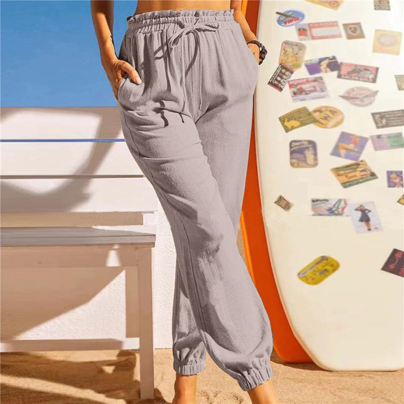 Women's Comfortable Casual Pants with Elastic Waist and Side Pockets