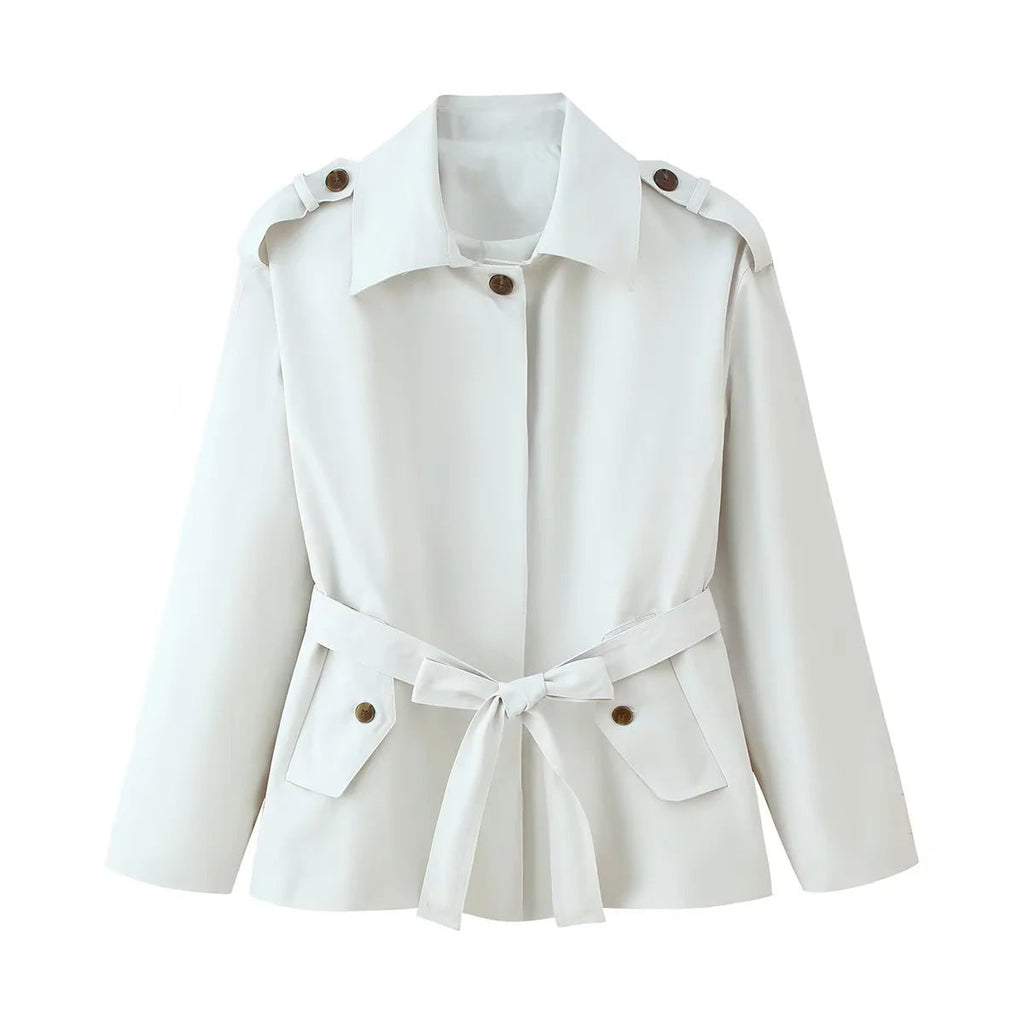 Elegant Trench Jacket with Decorative Belt and Pockets