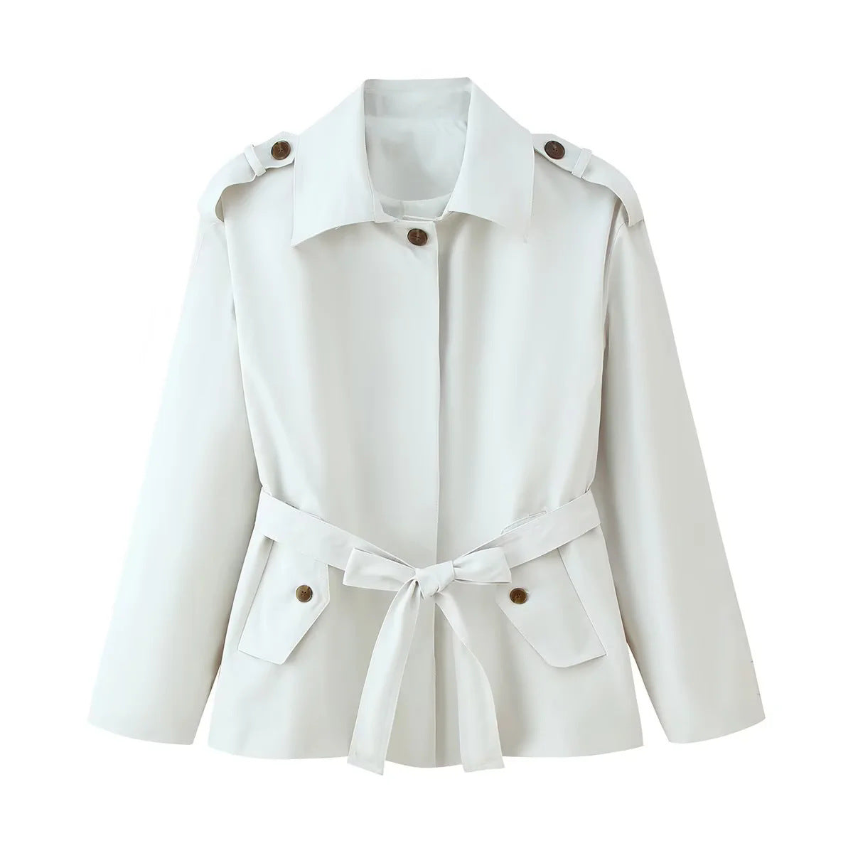 Elegant Trench Jacket with Decorative Belt and Pockets