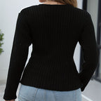 Women's Elegant V-Neck Sweater with Asymmetric Stripe Pattern