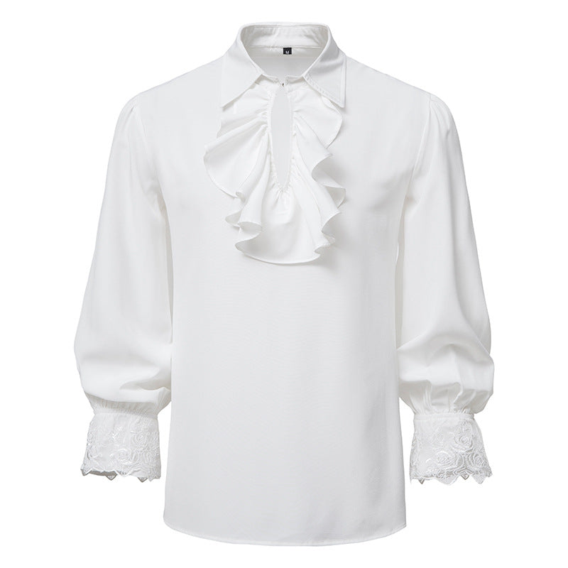 Women's Blouse with Ruffle Details and Lace Trim