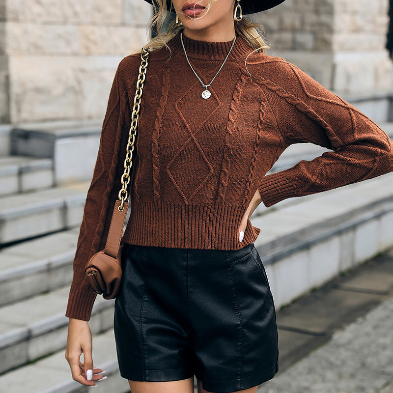 Women's Chunky Knit Sweater with Trendy Ribbed Design and High Neck