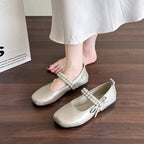 Women's Ballet Flats with Decorative Pearl Strap and Bow Accent