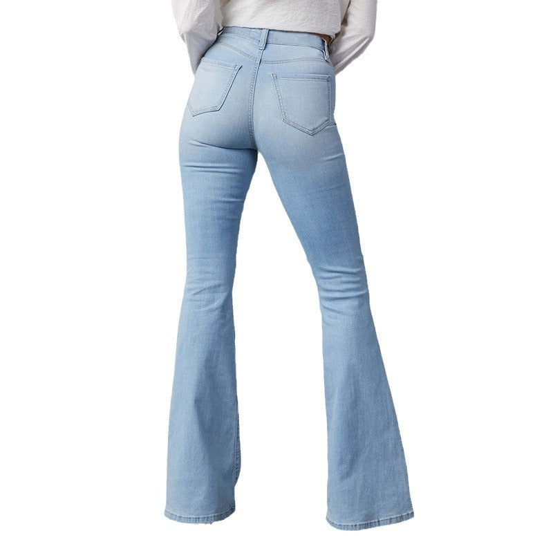 Women's High-Waist Flared Jeans with Distressing