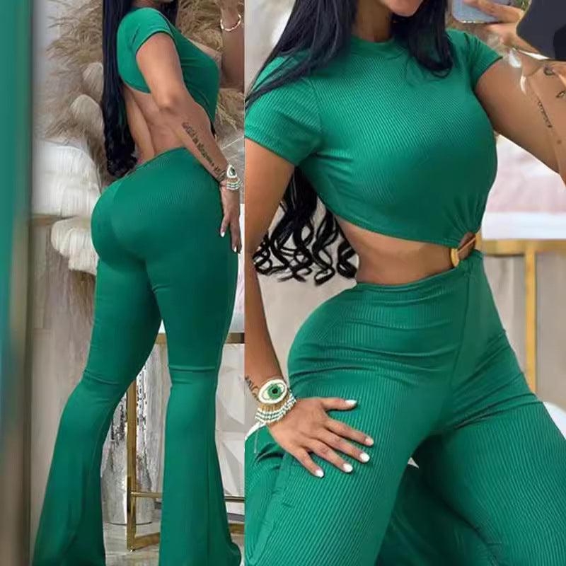 Women's Casual Two-Piece Set with Fashionable Ring Detail