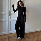Women's Loungewear Set with Long-Sleeve Top and Wide-Leg Pants