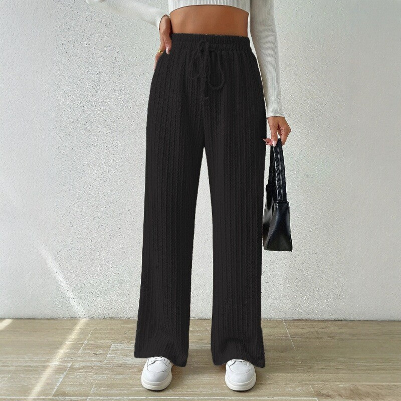 Women's Relaxed Knit Loungewear Set with High Waist and Wide Leg