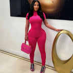 Women's Form-Fitting Jumpsuit with High Collar and Side Pockets