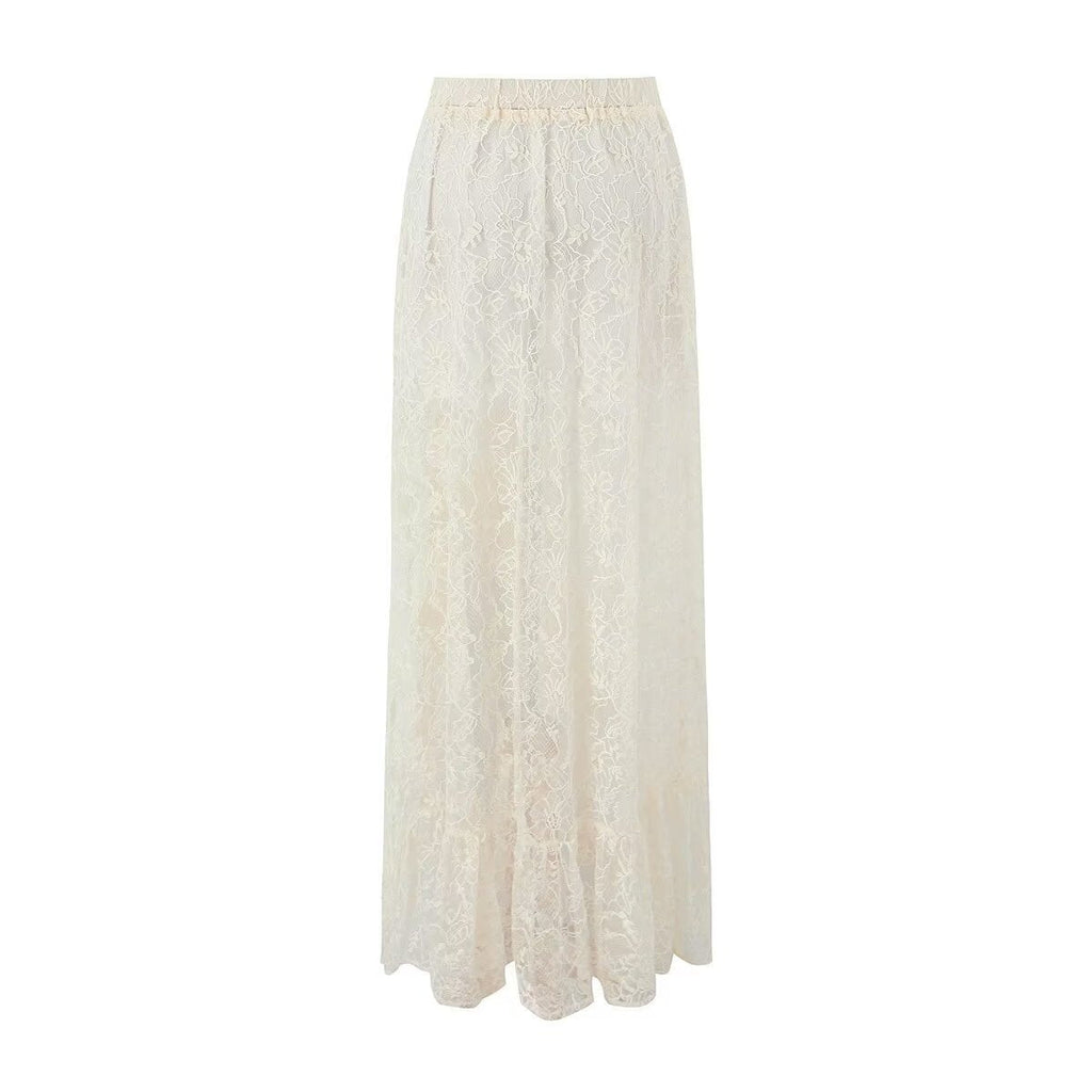 Women's Maxi Skirt with Delicate Lace Design and Seductive Slit