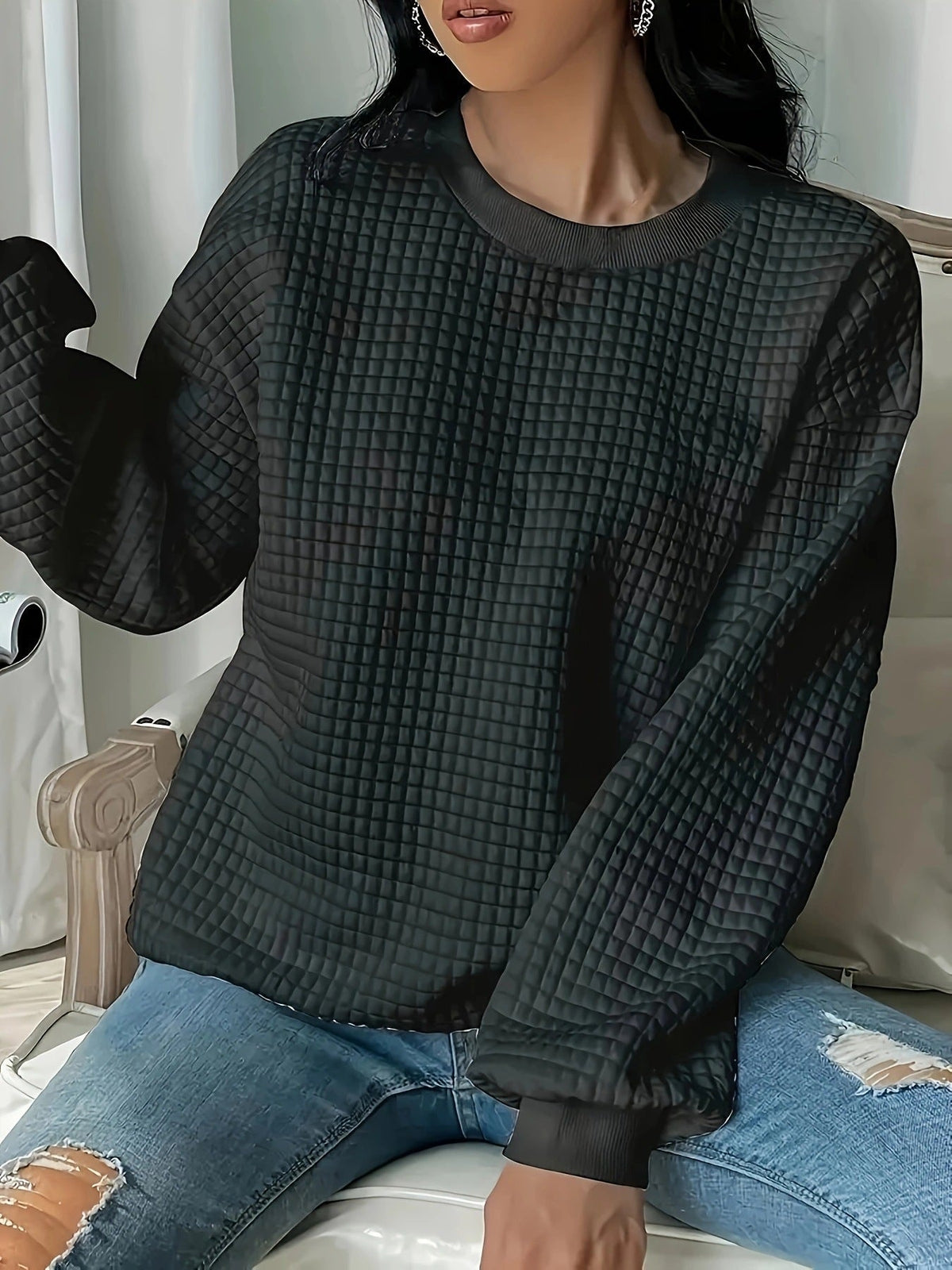 Women's Casual Oversized Sweater with Textured Design