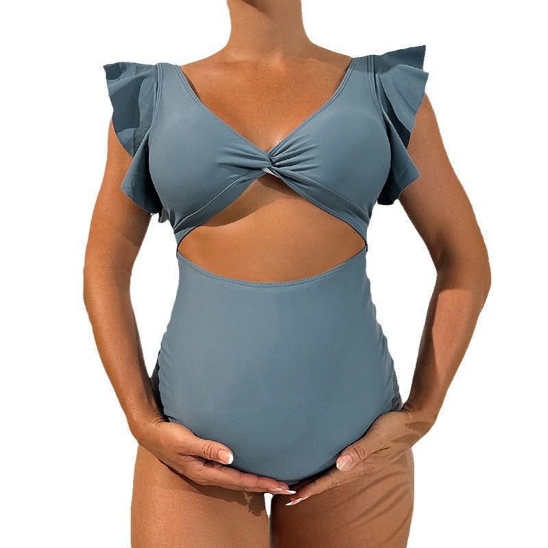 Women's Swimsuit Set with Refined Knot Design and Ruffle Details