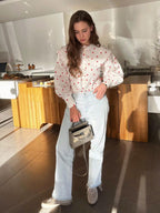 Women's Blouse with Heart Pattern and Ruffle Details