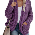 Women's Chunky Knit Jacket with Casual Contours and Large Pockets