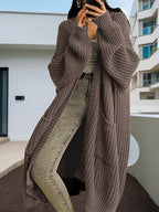 Women's Large Knit Cardigan with Open Sleeves and Cozy Fit