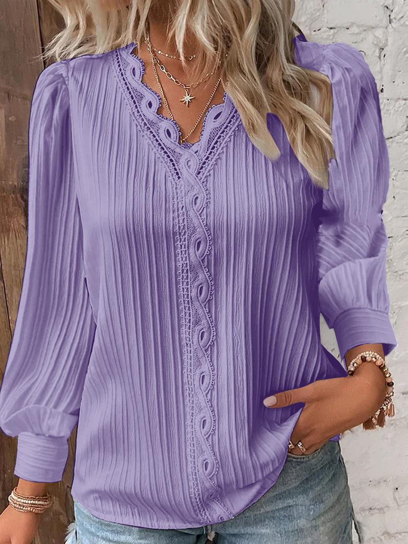 Women's Blouse with Textured Design and Romantic Lace Accents