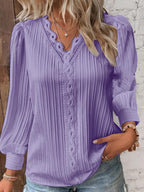 Women's Blouse with Textured Design and Romantic Lace Accents