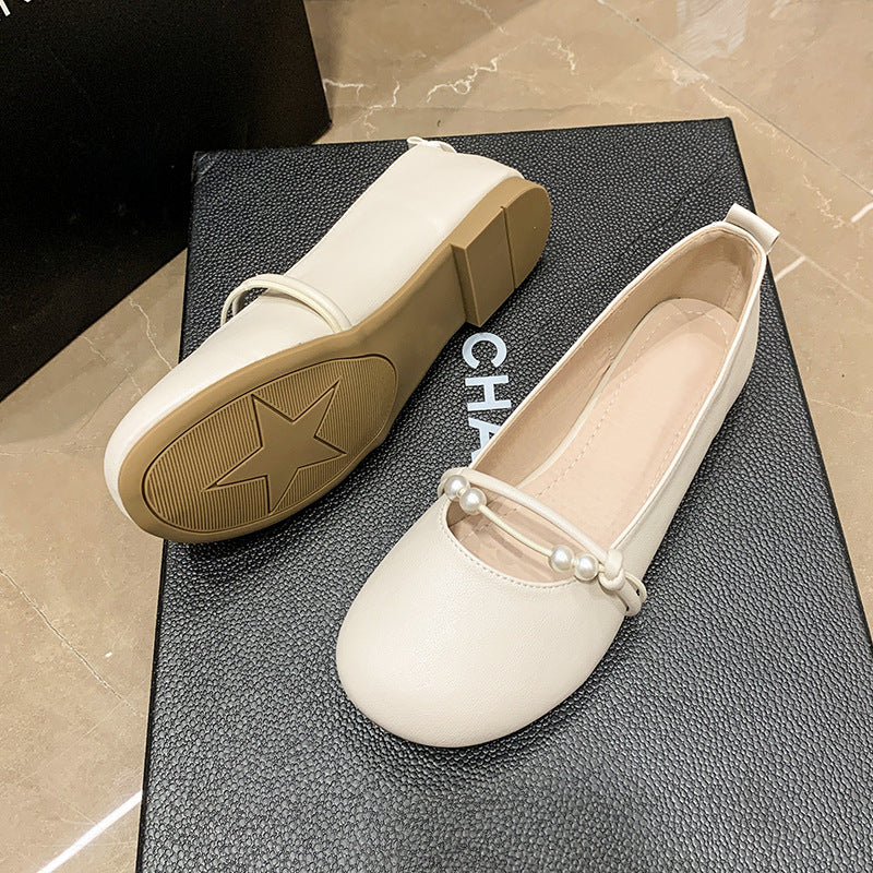 Women's Ballet Flats with Elegant Pearl Appliqué and Comfortable Footbed