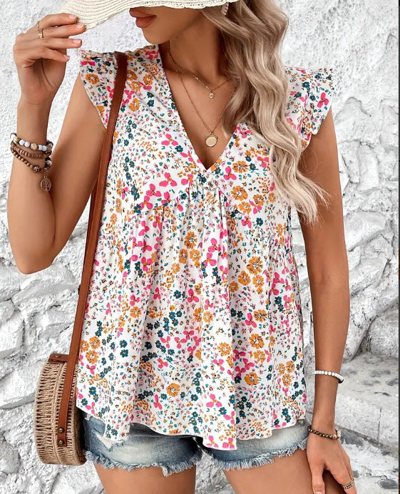 Women's Floral Blouse with Voluminous Sleeves