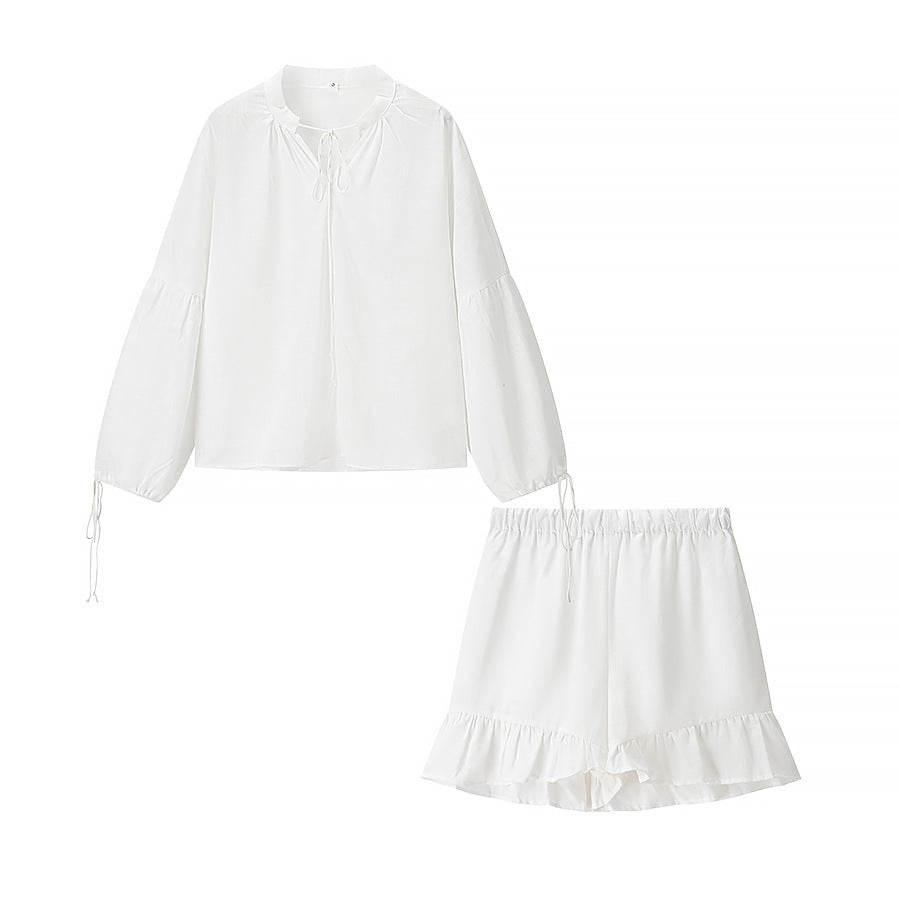 Women's Blouse Set with Elegant Ruffle Hem and Loose Fit