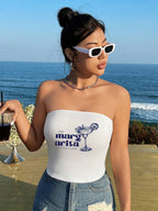 Women's Bandeau Top with Bold Statement Print