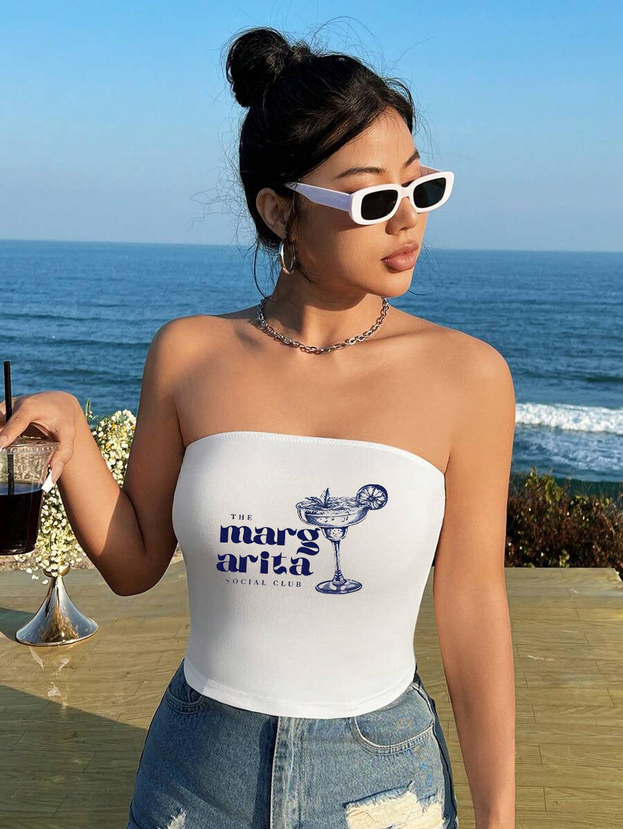 Women's Bandeau Top with Bold Statement Print